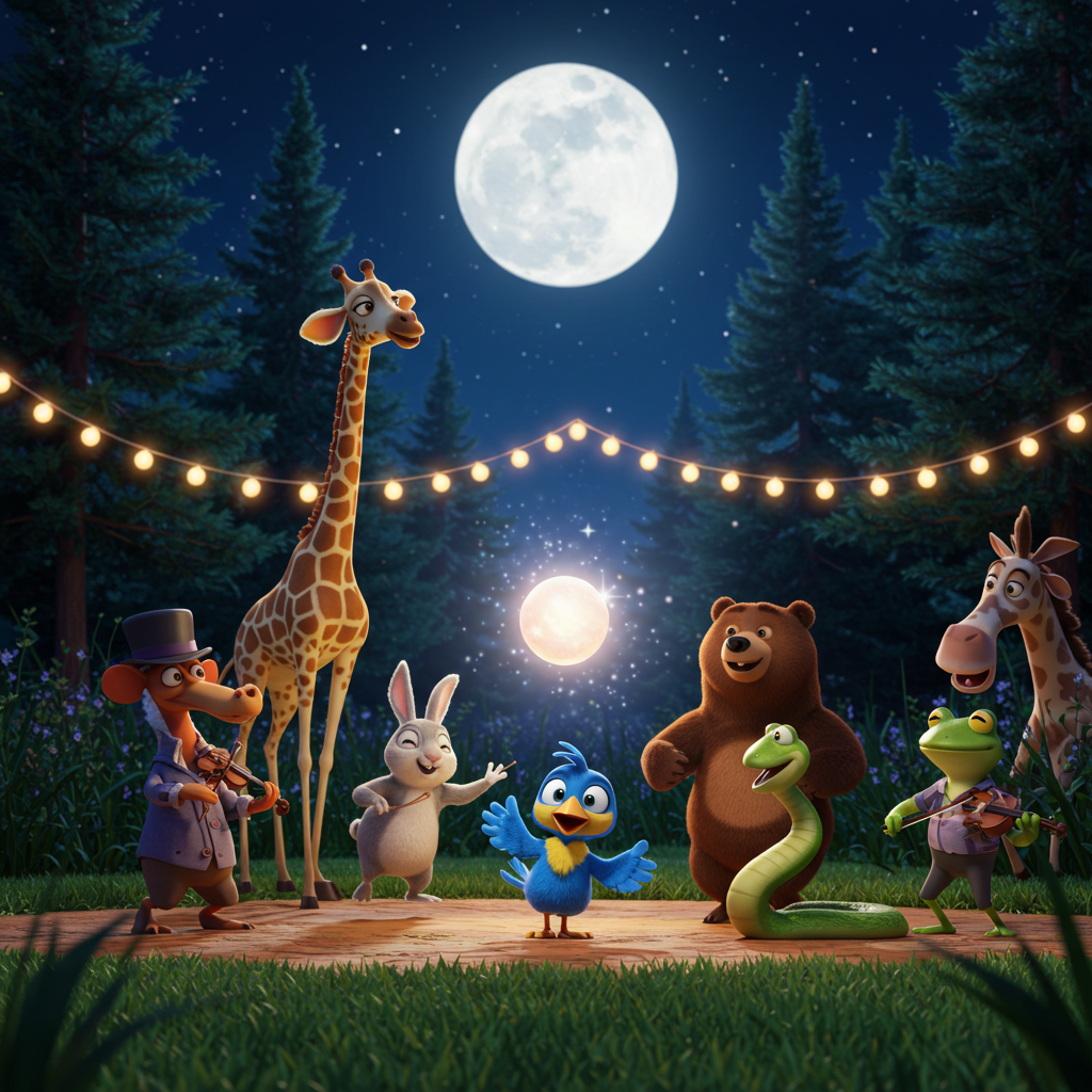 Fête des animaux: une histoire pour enfants pleine de musique, de danse et d’amitié dans la forêt.
